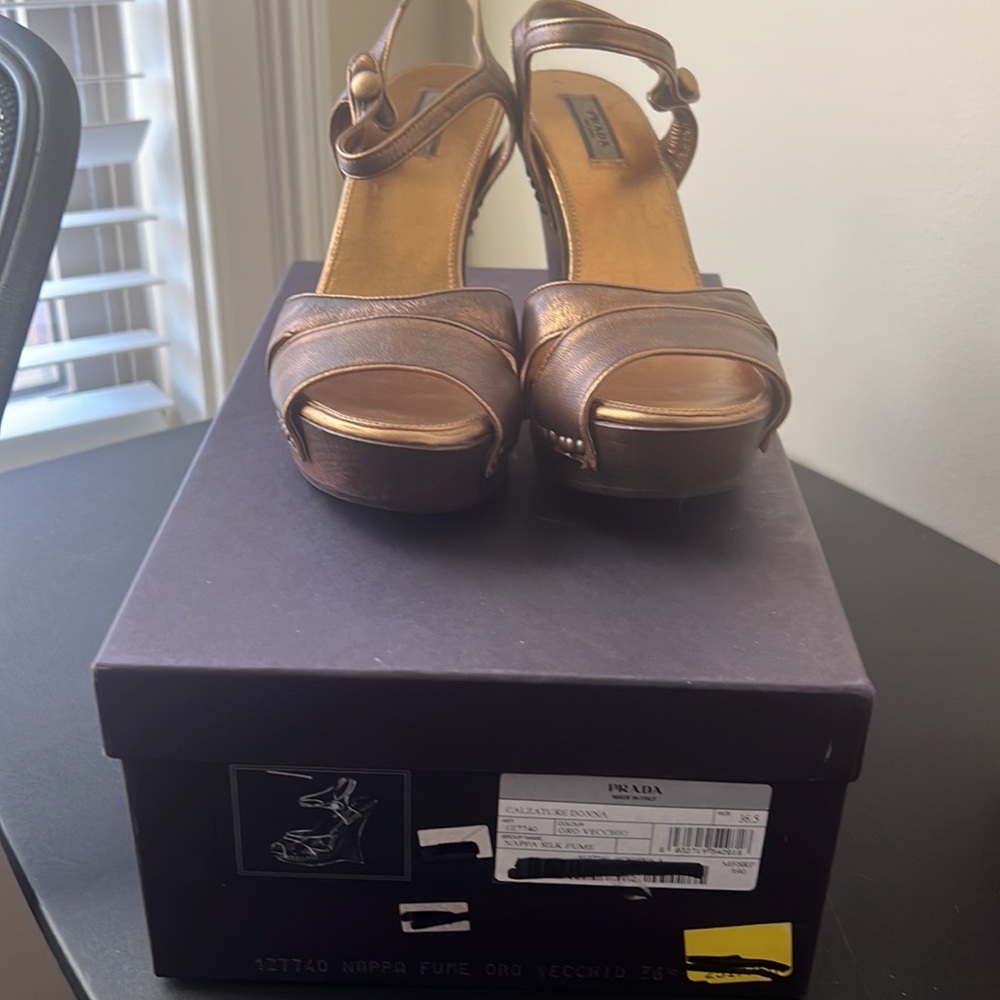 Prada copper sling back wedges.